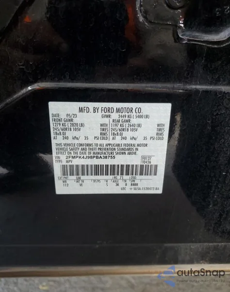 2023 Ford Edge Sel z USA, uszkodzony, nr VIN 2FMPK4J98PBA38755